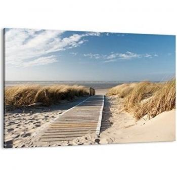 Cuadro sobre lienzo - Impresión de Imagen - Playa mar pasarela orilla - 100x70cm - Imagen Impresión - Cuadros Decoracion - Impresión en lienzo - Cuadros Modernos - Lienzo Decorativo - AA100x70-2657