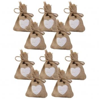 ROSENICE Boda regalo bolsa arpillera bolsas yute lino saco bolsa lazo para boda 10PCS