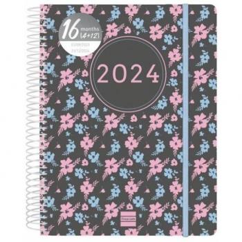 Agenda Finocam Ikon E10 16 Meses Septiembre 2023-Diciembre 2024 Fiori Multilingüe Día Página 155x212mm