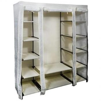 Armario Plegable de Tela Polar Gris con Estantes Ventilados 135 x 45 x 175 cm