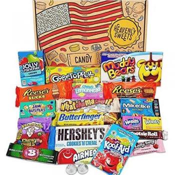 Chuches Americanas - Caja de Regalo de Caramelos y Chocolates Americanos - Clásico Retro USA Treats - Cesta de Regalo - Cumpleaños, Navidad, Pascua - 21 Dulces - Heavenly Sweets