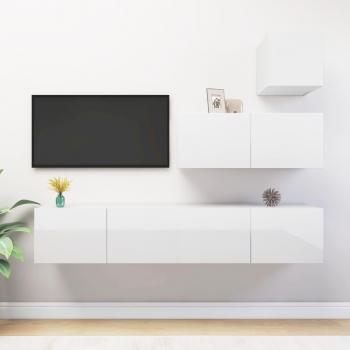 Set de muebles de salón TV 4 piezas madera contrachapada y aglomerado blanco brillante, incluye Mueble de Salón, Mueble TV, Mesa de TV, diseño moderno y elegante, dimensiones 80 x 30 x 30