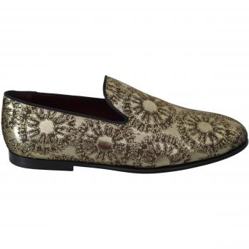Dolce & Gabbana Gold Jacquard Flats Mens Loafers Shoes - EU42.5/US9.5, Multicolor, Brand New