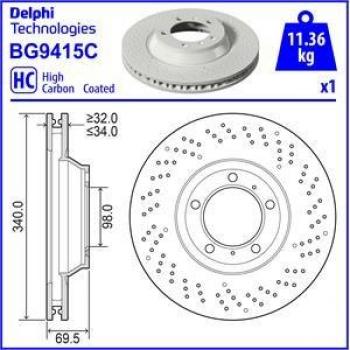 Disco de freno DELPHI BG9415C, tipo: disco de freno, características: fabricado por DELPHI, modelo BG9415C