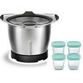 Moulinex XF387E10 - Accesorios Cuisine Companion, bol para bebés de 1,4 L de capacidad, 4 tarros adaptados de almacenaje, compatible con la gama Companion incluye libro de recetas