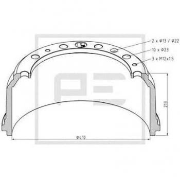 Tambor de freno PE Automotive 036.404-00A Universal delantero Ø410mm para MAN