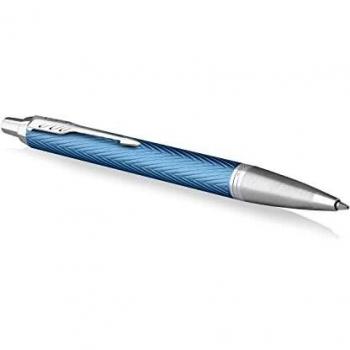 Parker IM bolígrafo | Lacado en azul-gris Premium con adornos cromados | Punta mediana con recambio de tinta azul | Estuche de regalo