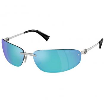 Miu Miu Women's Silver Sunglasses with Light Green Lenses, 68mm Size