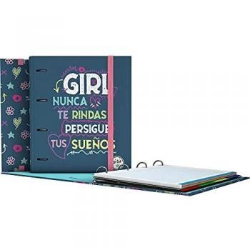 Grafoplás 88102620. Carpeta de 4 Anillas, A4, Recambio Hojas Cuadricula 5x5, Separadores, Sobre Transparente, Lomo Curvo, Carpebook, Colección Sé Tú, Girl
