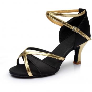 VESI-Zapatos de Baile Latino de Tacón Alto/Medio para Mujer Negro 34