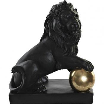 Figura decorativa de resina con diseño de león en color negro - 38x25x44 cm