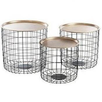 J-LINE Set Mesa Auxiliar 3 Uds. Negro / Oro