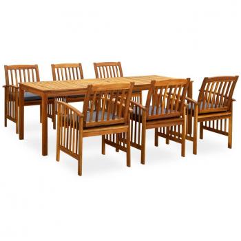 7-Piece Solid Acacia Wood Garden Dining Set with Cushions