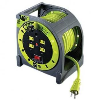 Masterplug 40 ft. L PVC Cord Reel with 4 Grounded Outlets, 14 AWG/3, 13 Amp Extension Cord Reel