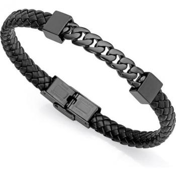 Pulsera Beat de acero Ip negra con piel negra