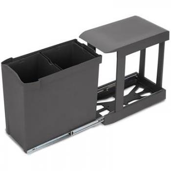 Contenedores de reciclaje para cocina, 2 x 14L, fijación inferior y extracción automática, acero y plástico, gris antracita