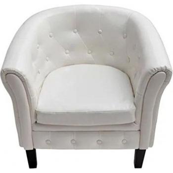vidaXL Sillón Botones de Cuero Sintético Blanco Estructura de Madera Asiento