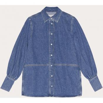 Ganni Denim Shirt with Logo, Blue, Female, Size: S