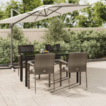 Set de Comedor de Jardín 5 Piezas con Cojines Negro y Gris de Polirratán