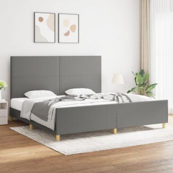 Cama solar sin colchón gris oscuro 200x200 cm con estructura de cama y cabecero de tela gris oscuro Vidaxl