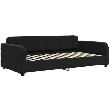 Sofá cama terciopelo negro 90x200 cm, sin colchón, cómodo, ideal como cama de invitados y sofá para dormir