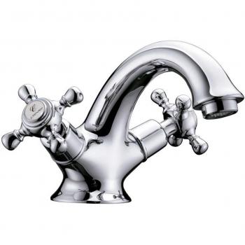 Clever With2 Antigona - Grifo lavabo bimando, apertura con 1/4 de vuelta, de estilo vintage, con airedador y color cromado