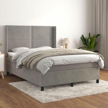 Cama box spring de muelles con colchón de terciopelo gris claro 140x200 cm