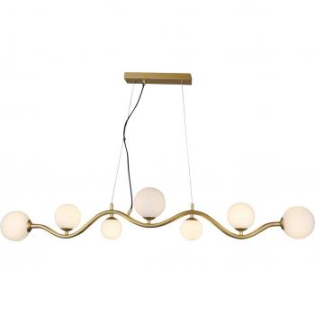 Lámpara colgante moderna Uva de 7 luces en latón y blanco con pantallas de vidrio