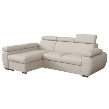 Sofá rinconero Columbus 132, con función de descanso y caja de ropa de cama, dimensiones 255 x 170 x 85 cm, color marrón claro