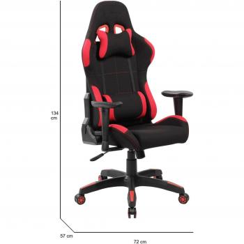 Silla Gaming Daren - Sillón Ergonomico para Adultos, Silla de Escritorio Ajustable 57x72h124/134 cm, Color Negro y Rojo