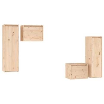 Mueble de TV Multimedia Estantería Buffet 4 Piezas Madera Maciza de Pino Marrón