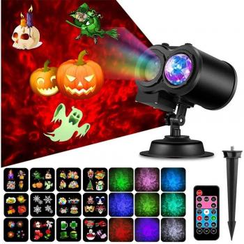Lámpara de proyección LED multiusos con 12 lentes y luz de ola para Navidad y Halloween