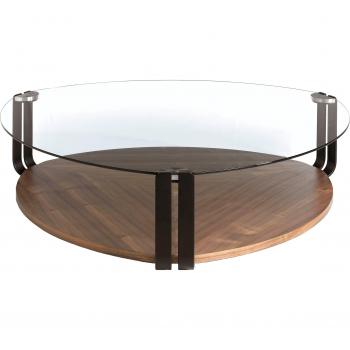 Mesa Centro Angel Cerdá 2055C - Nogal y Acero Negro, Cristal, Chapa Nogal, 135 x 135 x 32 cm