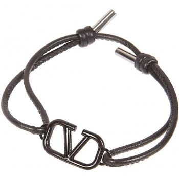 Valentino Garavani Men's Vlogo Signature Leather Bracelet in Black | Size UNI | 4Y2J0Q15CVJ0NO