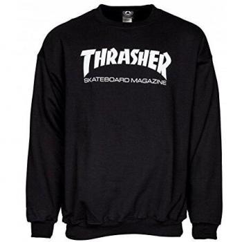 Jersey de Felpa Negro Thrasher Skate-Mag con Cuello Redondo