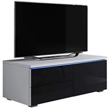 Mueble TV Nashville 130 LED Blanco y Negro Brillante, 100x35x45cm, con 1 puerta y 2 cajones