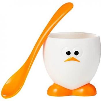 Joie Eggy Huevera con Cuchara, Blanco y Naranja, 10 cm