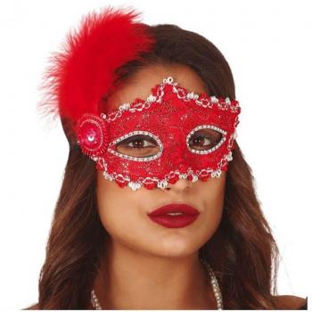 Antifaz Rojo con Pluma