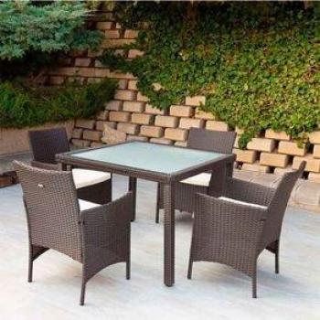 Conjunto de jardín Aktive Garden 4 sillones+mesa cuadrada con cojines ratán sintético negro