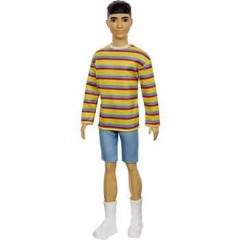 Barbie Ken Fashionista, muñeco asiático con camiseta a rayas y accesorios de moda de juguete