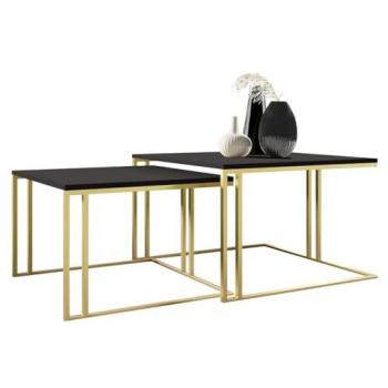 Conjunto Mesa de Centro Oswego 110, Aglomerado Laminado, Negro y Dorado, Angular, 76x76x50cm