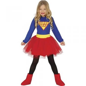 Disfraz Infantil de Superheroína Azul y Rojo con Tutú - Talla 5-6 Años
