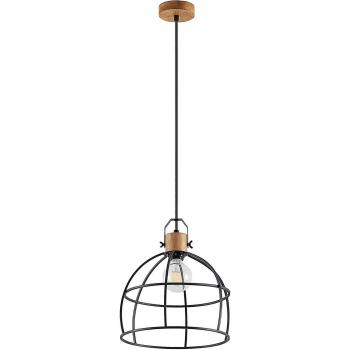 Lámpara colgante Lindby Flintos 1 luz madera clara y metal negro, estilo vintage, para salón y comedor, con casquillo E27