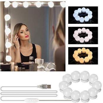 Luces de Espejo Maquillaje, mixigoo Luz de Tocador Luces de Maquillaje LED de Estilo Hollywood Luz de Maquillaje con 10 Bombillas Regulables 3 Modos de Color LáMpara de Espejo CosméTico de Tocador