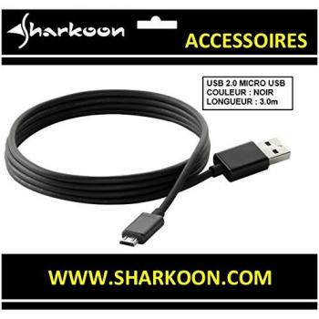 Cable USB 3m, USB2.0-A/USB2.0 Micro-B (Negro) de Sharkoon