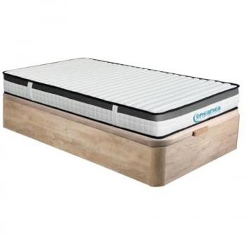 Conjunto 90 x 190 cm somier arcón de madera natural clara + colchón de espuma viscoelástica de 19 cm - ORTHOMEMORY de DREAMEA