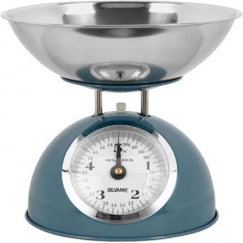 Báscula de Cocina Silvano Analógica Retro con Cuenco Extraíble de Acero Inoxidable Azul y Rojo