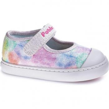 Zapatillas de lona para niña plateadas con cierre adherente (Pablosky - Modelo 975430p)