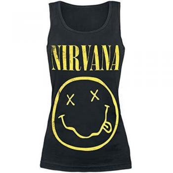 Nirvana Smiley Mujer Top Negro M, 100% algodón, Regular