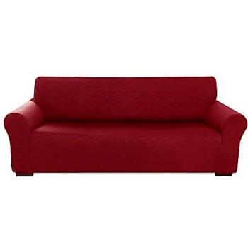Amazon Brand - Umi Fundas para Sofa 4 Piezas Funda Sofa Diseño de Patrón de Onda Sin Deslizante Ajustado contra Manchas Moderna Elasticas Rojo Oscuro